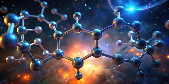 Abstract render of phenethylamine molecule viewed under microscope, , abstract, molecule, phenethylamine, microscope, science, chemistry, organic, structure, technology, research, biology