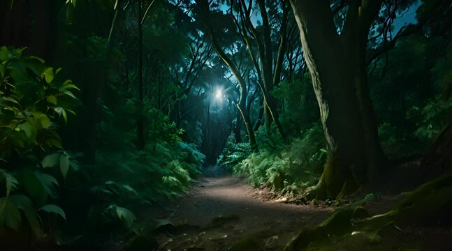 a path in the middle of a forest at night