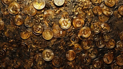 Gold coin Bitcoin levitates on a black background