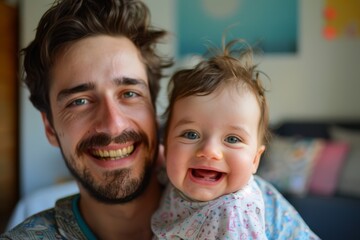 Father and baby smiling at camera