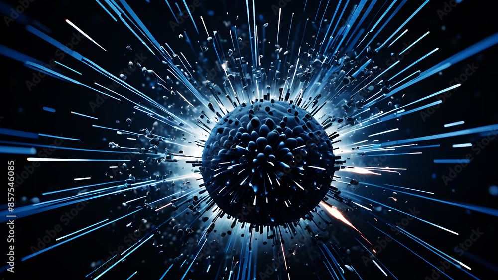 Aufkleber a depiction of a digital network exploding outward from a central point. blue-toned lines and dots s