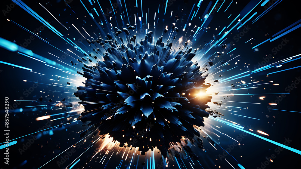 Aufkleber a depiction of a digital network exploding outward from a central point. blue-toned lines and dots s