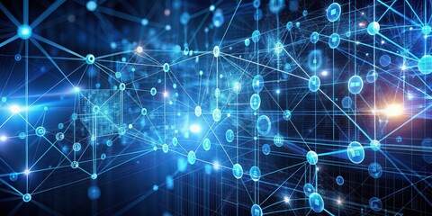 Abstract digital connections with data and blockchain technology , digital, connections, abstract, technology, blockchain, network, internet, information, futuristic, binary, security