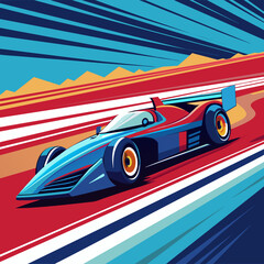 A sleek race car speeding on a track, with motion lines to show speed