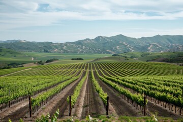 Scenic Vineyard Landscape with Rows of Lush Grapevines