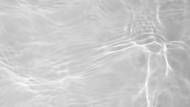 Close up view on water texture with waves and gray overlay effect for video mockup. Organic light gray drop shadow caustic effect with wave refraction of light. Slow motion water video banner.