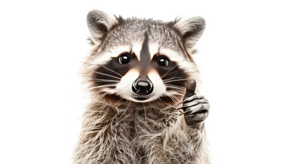 Raccoon with thumb up on transparent background