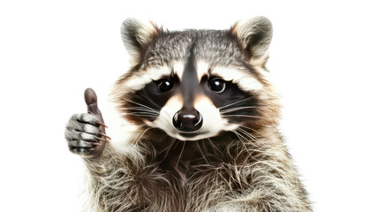 Obraz premium Raccoon with thumb up on transparent background