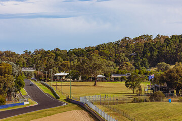 The Mount Panorama racing circuit at Bathurst NSW on sunlit day