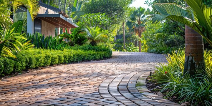 Beautifully Landscaped Driveway with Interlocking Pavers