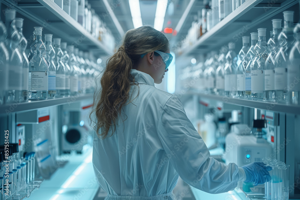 Poster a high-tech laboratory with scientists working on advanced genetic experiments. concept of innovatio