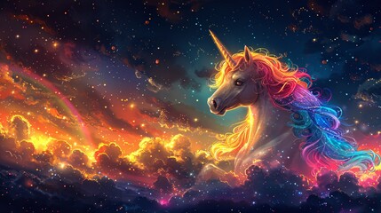 Obraz premium Magical Unicorn in a Starry Sky.