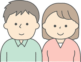 笑顔で寄り添う若い夫婦の上半身