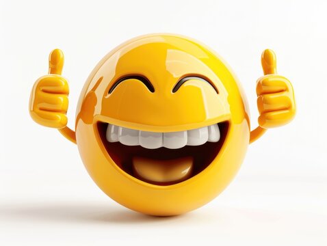 Naklejki 3D Render Smiling Emoji with Thumbs Up