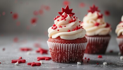 Festive cupcakes decorated with red and white, Canada Day, sweet treats and celebration