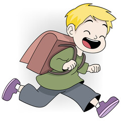 Happy Boy Running with Backpack