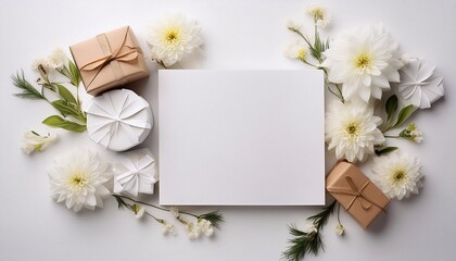 Elegant and beautiful mockup paper illustration, decorated with beautiful flowers and attractive gifts,generative ai