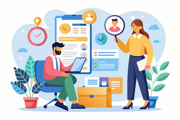 Two people sitting at a desk, one working on a laptop and the other on a tablet.