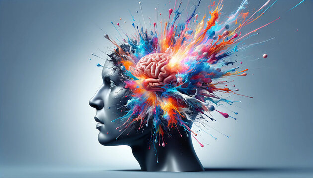 A side profile of a head with a mind-blown, exploding brain effect