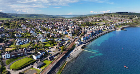 Aerial view of the beautiful Whitehead Bay in Co Antrim Northern Ireland