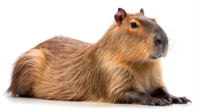 A Capybara, The World'S Largest Rodent, Isolated On A White Background.