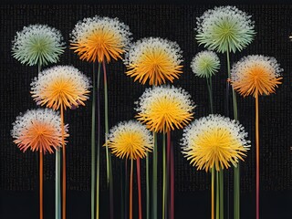 Obraz premium dandelions on black background