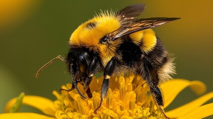 bee on yellow flower, working hard everyday
