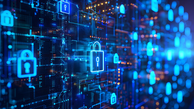 Cyber Security: Digital Data Protection in Blue Background