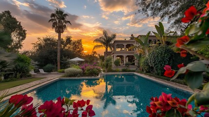 Fototapeta premium nice resort in sunset