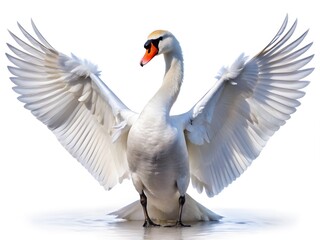 Obraz premium A Majestic Swan With Its Wings Spread Wide, Isolated On A White Background.
