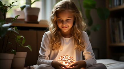 A child practicing guided relaxation with a mindfulness app on a tablet, with soft lighting and a calm expression, highlighting the use of technology in mental health support. Illustration,