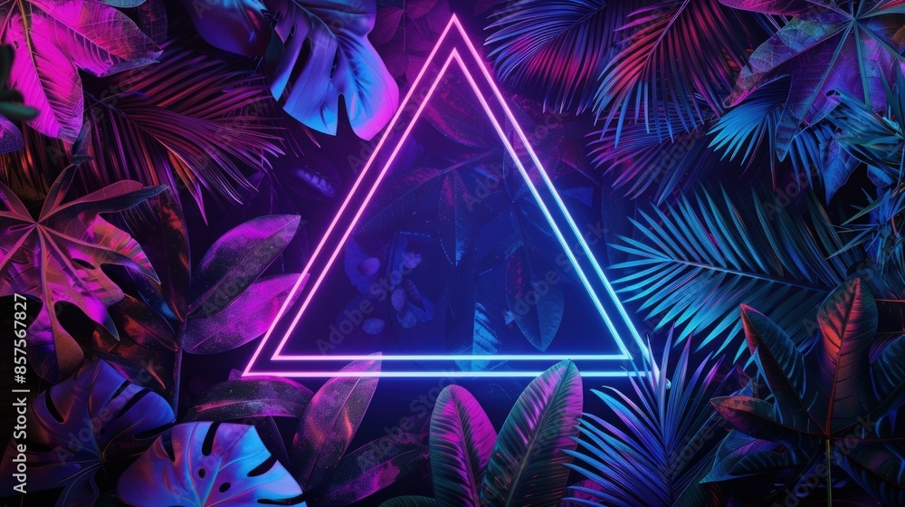 Aufkleber a neon green triangle is displayed in a jungle setting. generate ai image