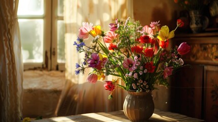 Fototapeta premium Bouquet of spring flowers in a room