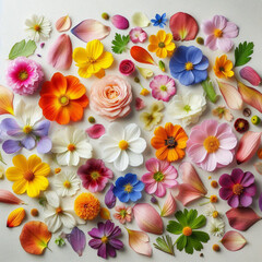 a collection of petals from various kinds of colorful flowers