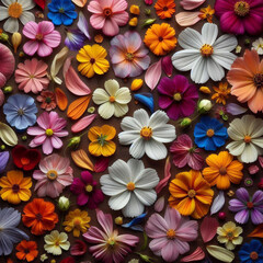 a collection of petals from various kinds of colorful flowers