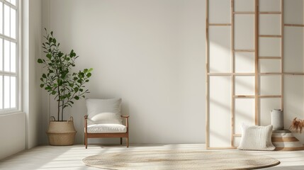 Beige room divider next to white wall