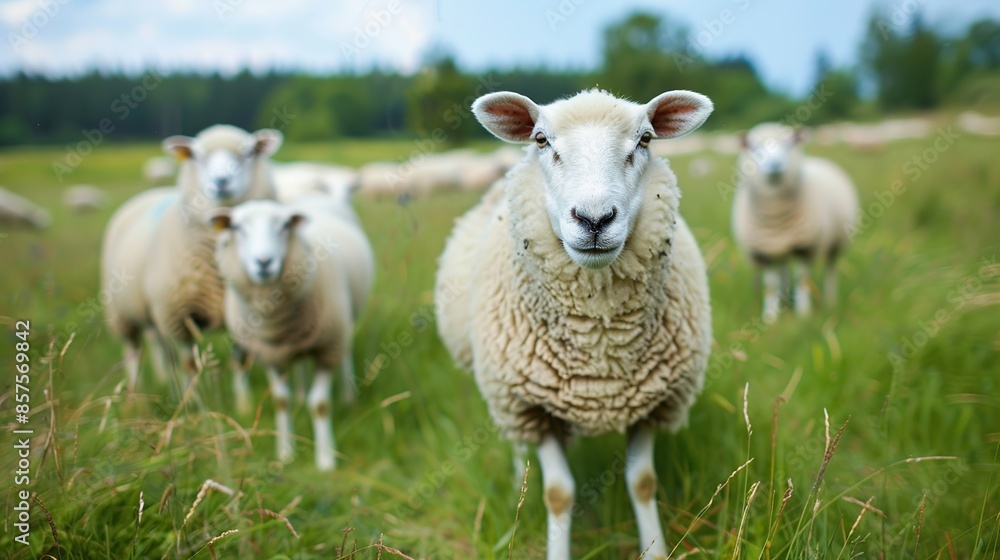 Canvas Prints Sheep in a Lush Green Meadow