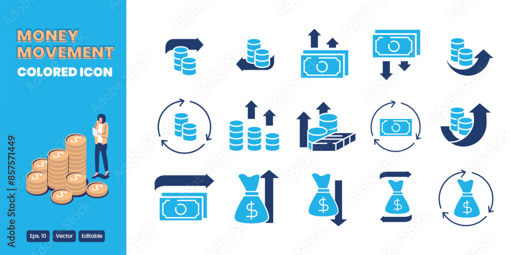 Poster money movement colored icon vector design good for web and mobile app