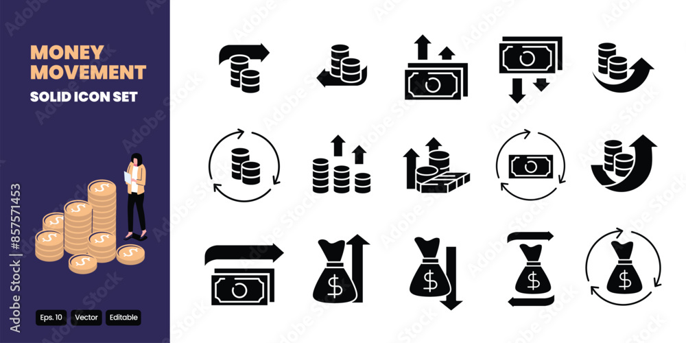 Aufkleber money movement solid icon vector design good for web and mobile app