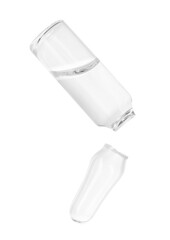 Open glass ampoule with liquid isolated on white