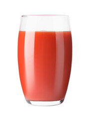 Fresh tomato juice in glass isolated on white