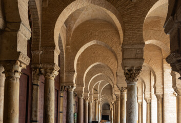 Capitals of ancient Roman column reused in Great Mosque of Kairouan, in Kairouan city, Tunisia