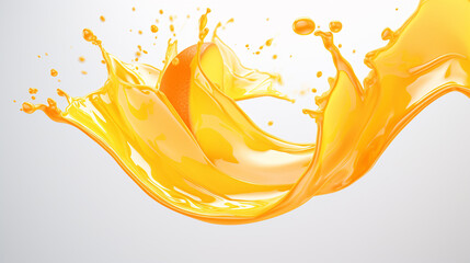 Yellow liquid orange beer oil splashing white background
