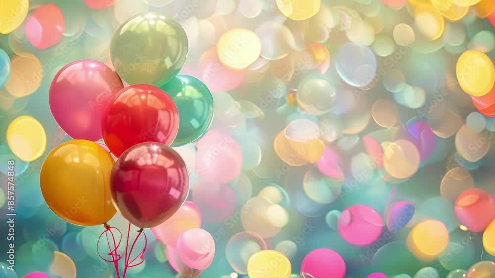 Poster defocused balloons floating in the air adding a touch of whimsy and playfulness to the festivities.