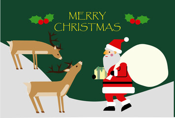 かわいいサンタクロースとトナカイのクリスマスカードイラス