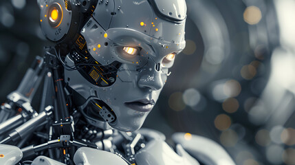 Fototapeta premium AI artificial intelligence robot advanced android technology computer system electronic digital, innovation future futuristic robotics human interaction connection 