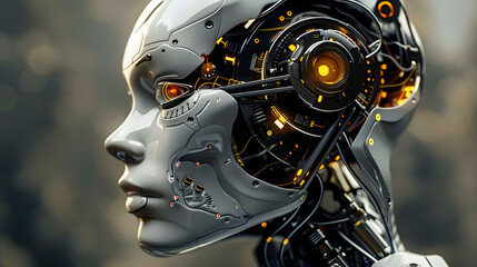 Fototapeta premium AI artificial intelligence robot advanced android technology computer system electronic digital, innovation future futuristic robotics human interaction connection