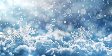 Obraz premium Ethereal Winter Snowflakes in a Blizzard, creating a captivating scene. Delicate snowflakes sparkle in the gentle blizzard, turning the landscape into a magical wonderland of white