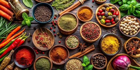Vibrant herbs and spices for cooking on a light background , cooking, food, vibrant, herbs, spices, kitchen, culinary