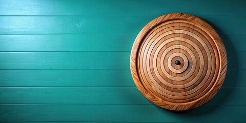 Wooden archery target with concentric circles on teal background, archery, target, wooden, bow, aim, teal, background